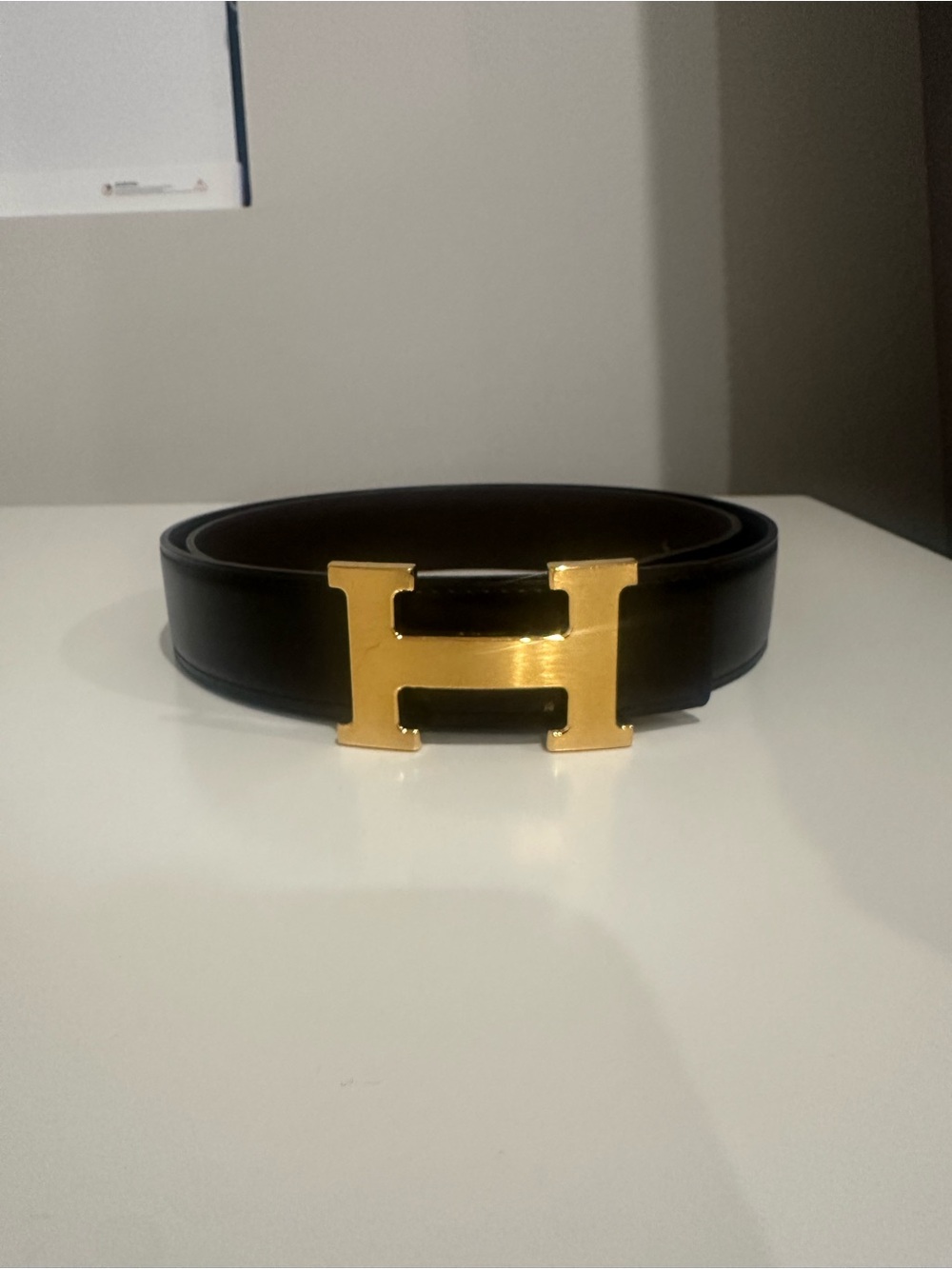 Hermes Black Leather Belt with Gold H Buckle